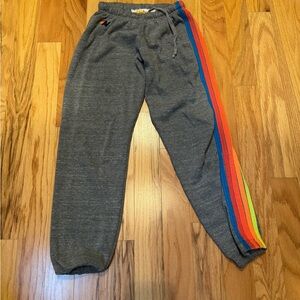 Aviator Nation Gray Joggers with Rainbow Stripe